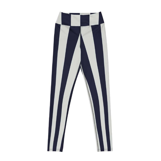 Black and white striped leggings front view with vertical design and sculpting high-waist fit – Pjerino