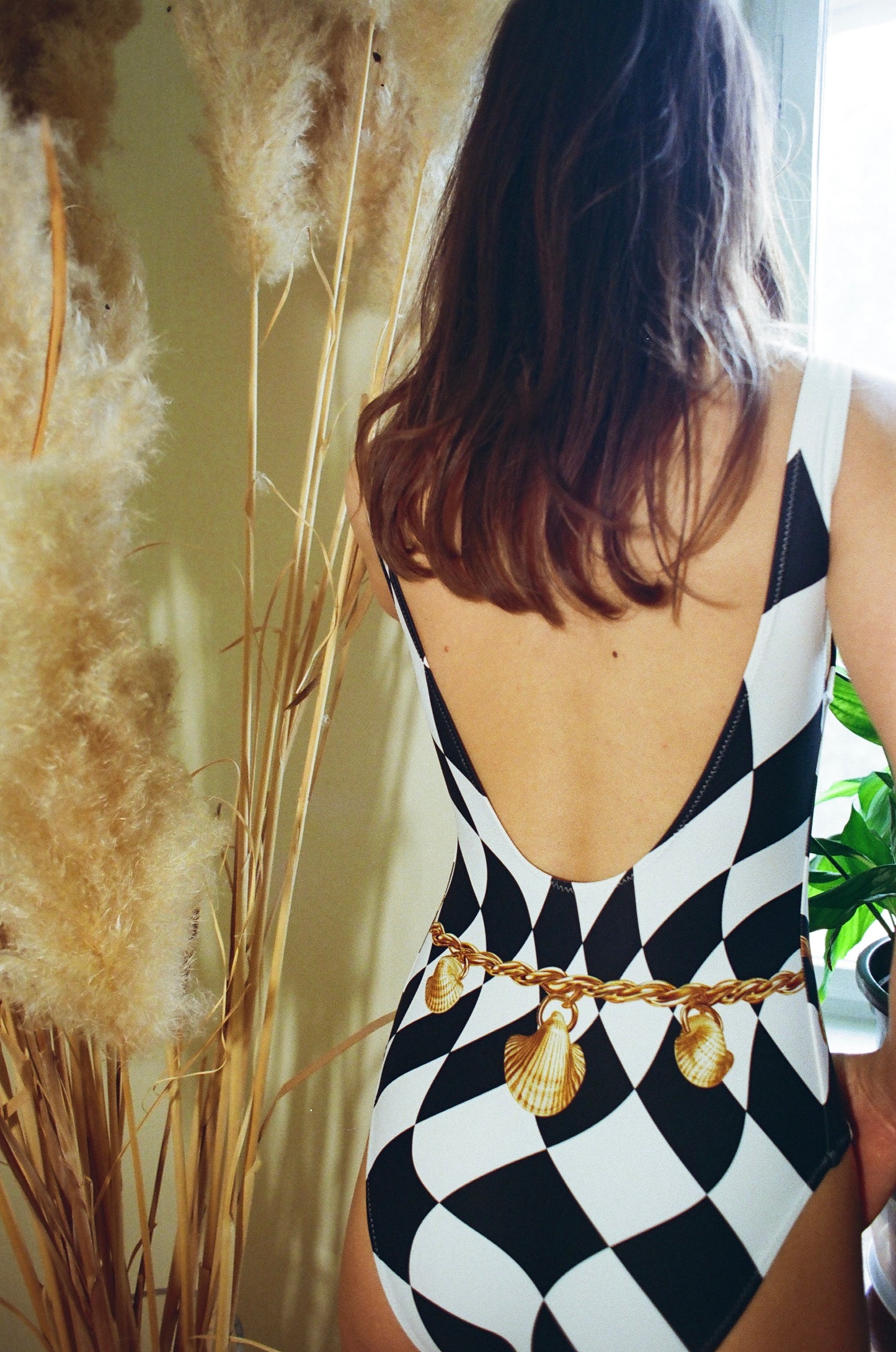 Belly Chain Harlequin Black White - One Piece Swimsuit