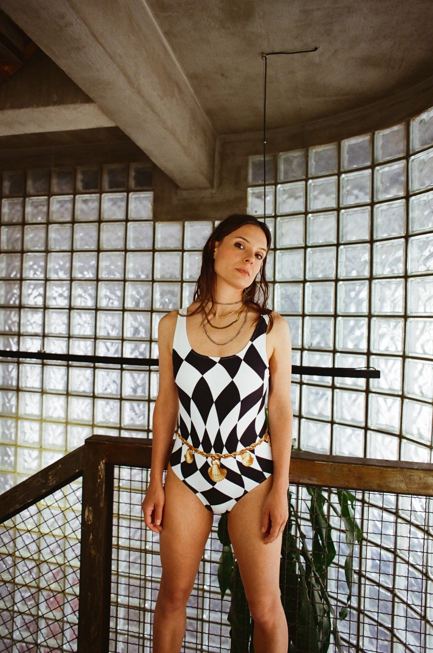 Belly Chain Harlequin Black White - One Piece Swimsuit
