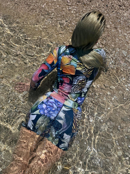 Fleur de Glitch - Women's Long Sleeve Rash Guard