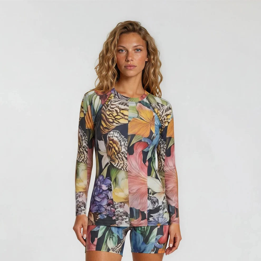 Fleur de Glitch - Women's Long Sleeve Rash Guard