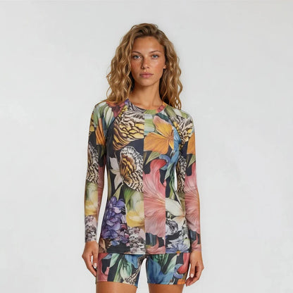 Fleur de Glitch - Women's Long Sleeve Rash Guard
