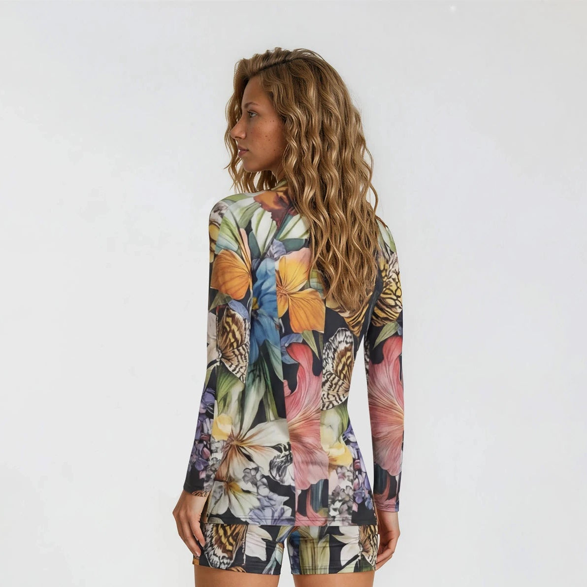 Fleur de Glitch - Women's Long Sleeve Rash Guard