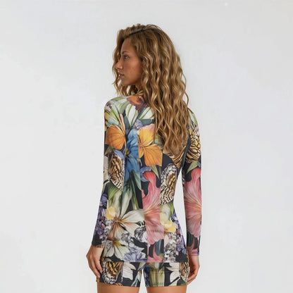 Fleur de Glitch - Women's Long Sleeve Rash Guard