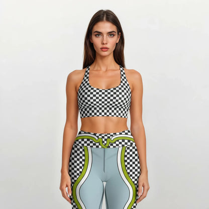 Black and White Checkered Sports Bra - Signature Edition