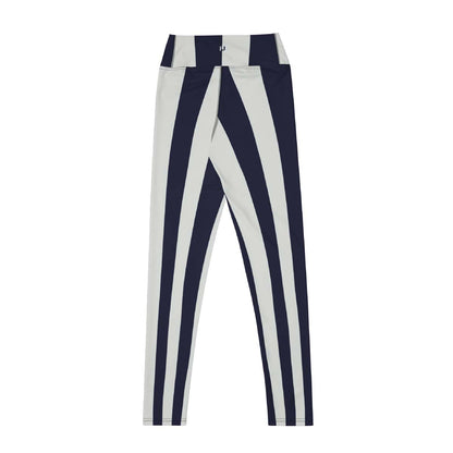Black and white striped leggings back view with vertical pattern, retro-inspired sculpting high-waist fit – Pjerino