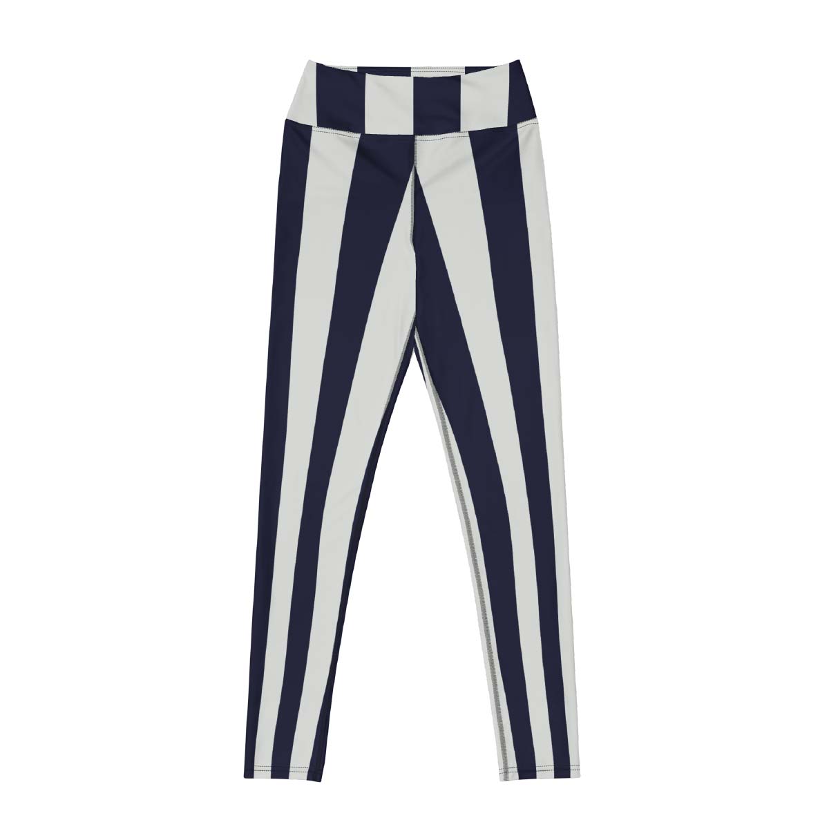 Black and white striped leggings front view with vertical design and sculpting high-waist fit – Pjerino