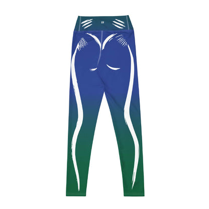 blue leggings back view showing sculpting fit and gradient design