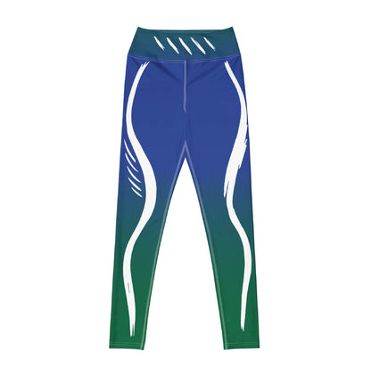 blue leggings front view showing sculpting fit and gradient design