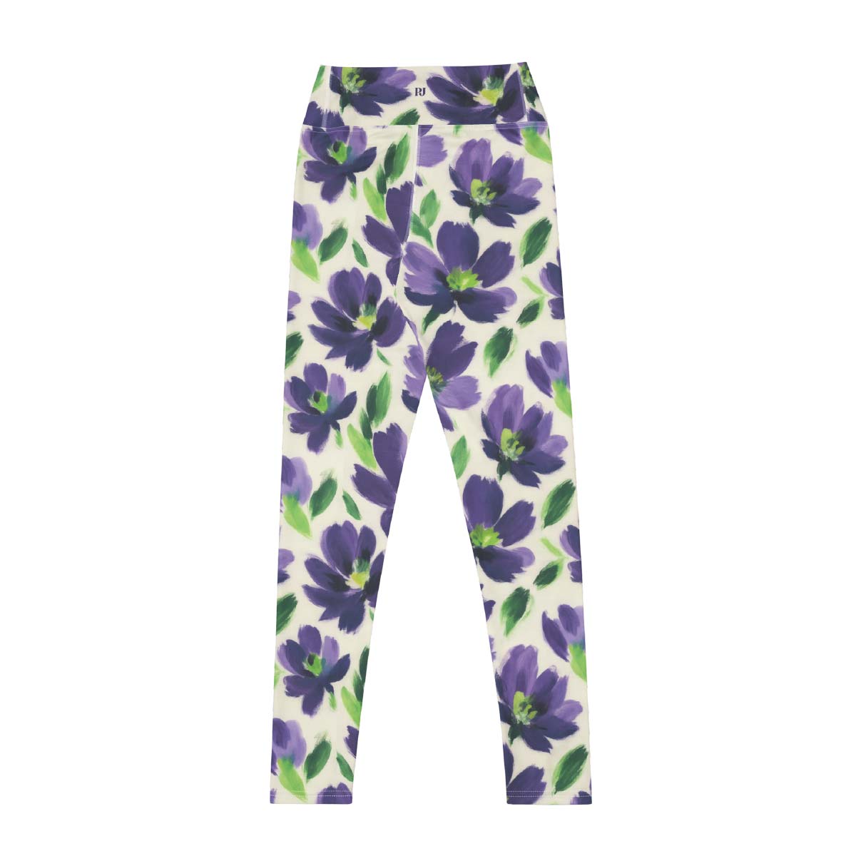 Leggings with purple floral pattern on a white background - back view