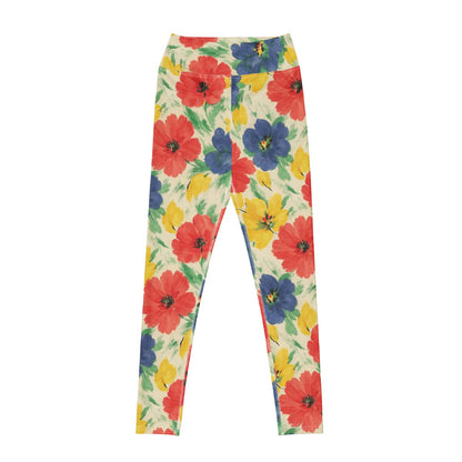 Floral-patterned leggings on a white background front view