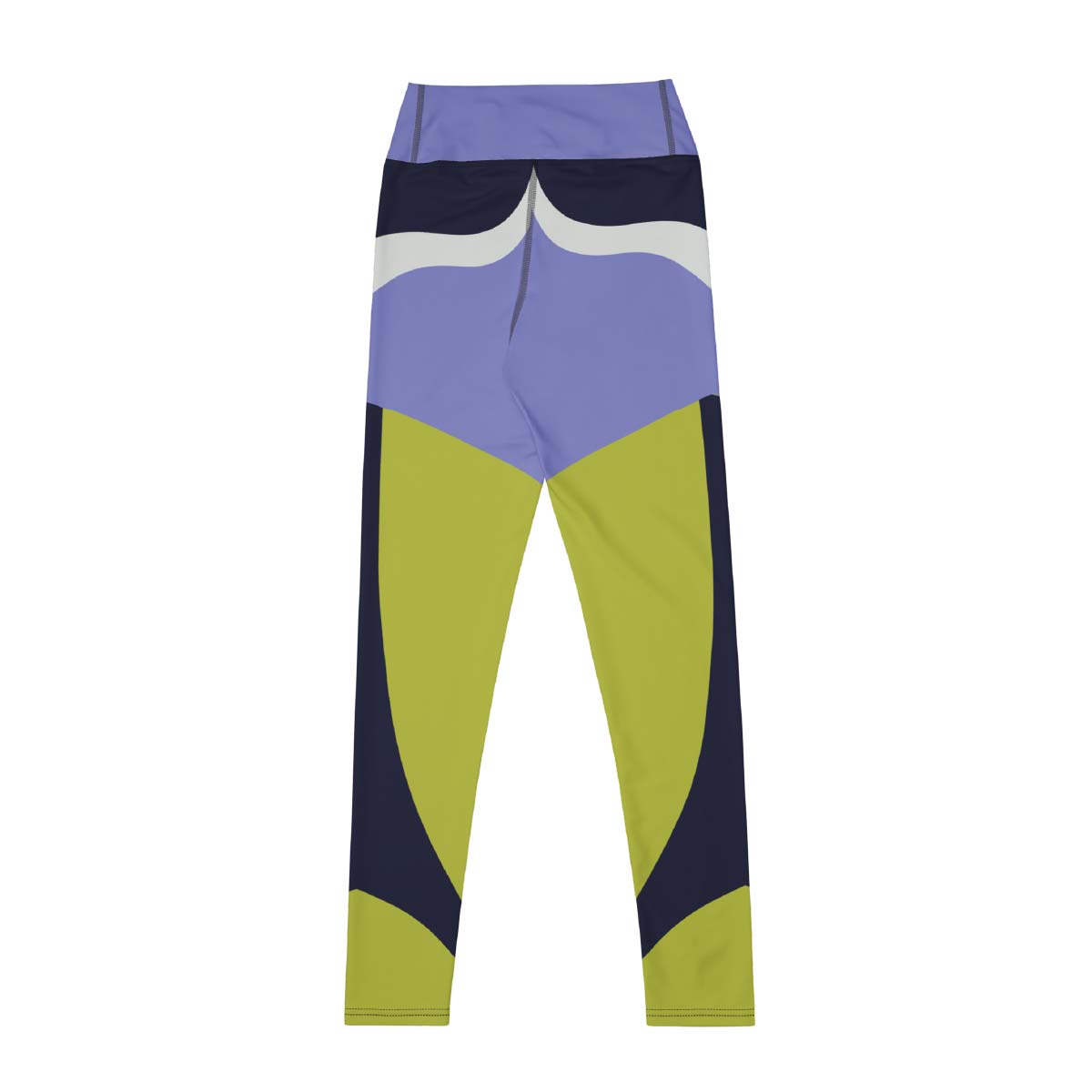 Back Image: Jogger leggings back view with sculpting retro-sport design in lilac and lime – Pjerino