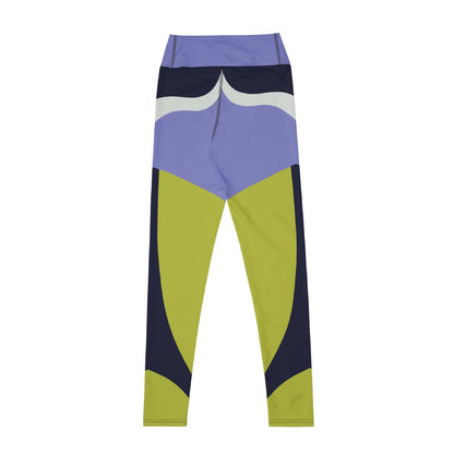 Back Image: Jogger leggings back view with sculpting retro-sport design in lilac and lime – Pjerino