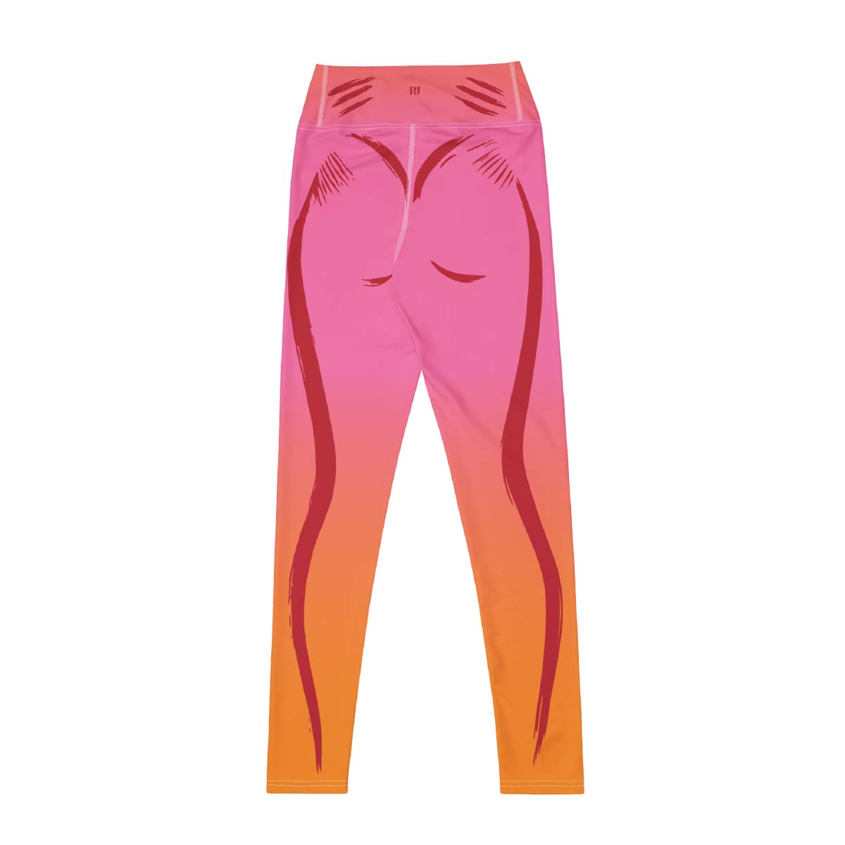 Back view of pink-to-orange gradient leggings