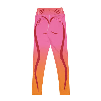 Back view of pink-to-orange gradient leggings