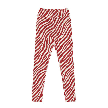 zebra leggings front view with red and cream print and flattering fit