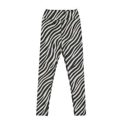 zebra print leggings front view with black and white pattern and flattering fit